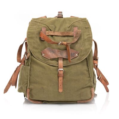 Romanian Military Canvas Backpack with Leather Straps [6 Backpacks/Unit]